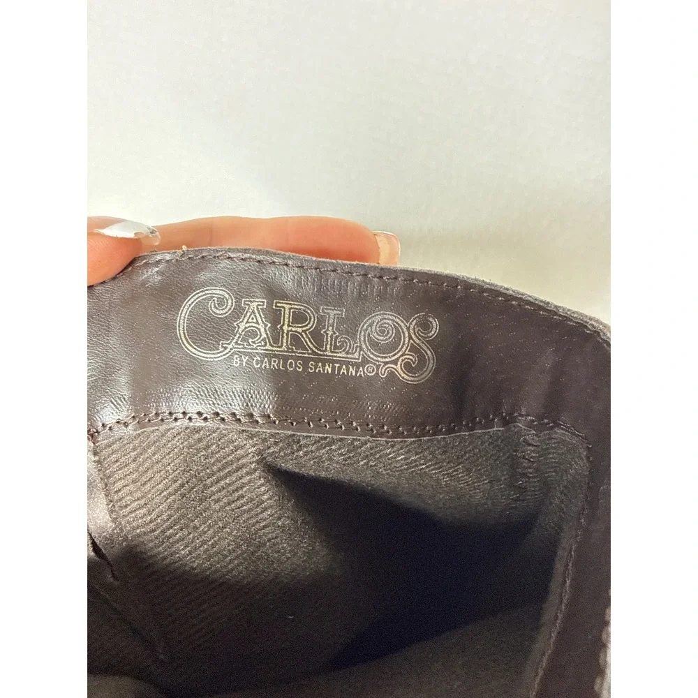 Carlos Santana Cara Knee High Boots Womens 6.5 Brown Fabric Buckle Stud Slouchy